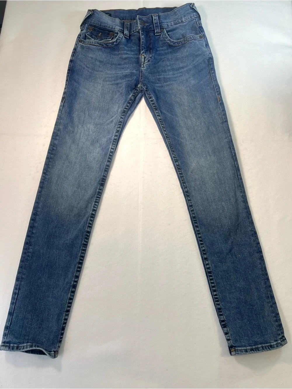 True Religion Mens Rocco Relaxed Skinny Jeans Blue Medium Wash Flap Pocket Sz 30